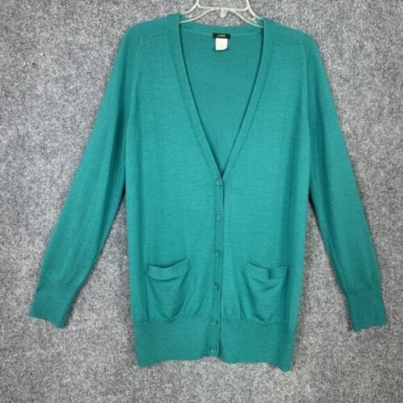 J Crew 100% Merino Wool Cardigan Sweater Women S Green Grandpa Core 6 Button - Picture 1 of 14